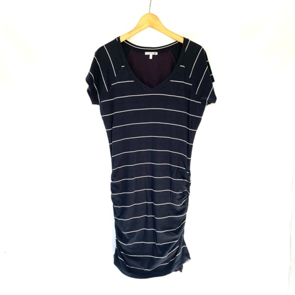 Sundry Anthropologie striped Ruched short sleeve t-shirt dress Navy Nautical L